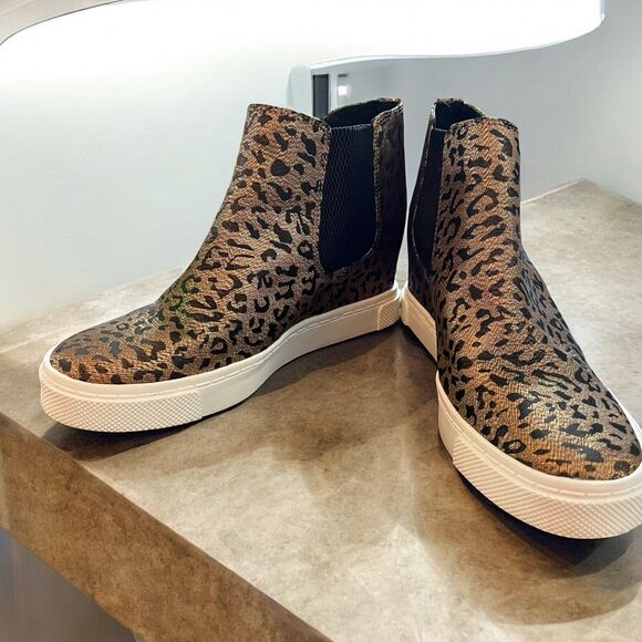 Gianni Bini Womens Sneaker Ankle Booties Size 6.5 M Leopard Cheetah Gold Shimmer - Picture 5 of 10